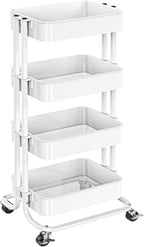 Pipishell 4 Tier Metal Rolling Utility Cart with 2 Lockable Wheels, White by Pipishell
