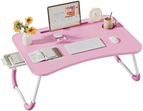 Lap Desk Bed Trays for Eating and Laptops Breakfast in Bed Tray for Sofa/Couch/Study/Reading/Writing with Cup Holder/Drawer On Low Sitting Floor Large Portable Foldable (Pink) by Unknown