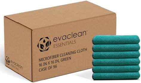 EvaClean Essentials Premium Microfiber Cleaning Cloth 16"x16" - Reusable, Washable, Non-Scratch, Microfiber Towels for Cleaning, Dusting, Polishing, High Absorbency & Durability, Green, 96-Pack by Evaclean