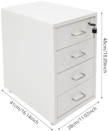 4 Drawer Vertical File Cabinet, Beige Metal File Cabinet with Lock(White) - Image 3