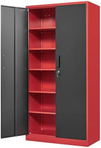 Yizosh Metal Garage Storage Cabinet with 2 Doors and 5 Adjustable Shelves - 71" Steel Lockable File Cabinet,Locking Tool Cabinets for Office,Home,Garage,Gym,School (Red Black) by Yizosh