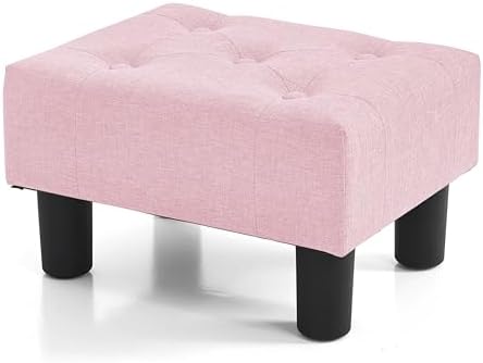 BRIAN & DANY Small Foot Stool, Linen Foot Stools with Legs, Stable Small Footstool for Living Room, Light Pink by BRIANDANY
