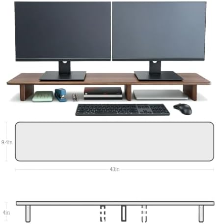 Solid Wood Dual Monitor Stand Riser Walnut Monitor Riser for Desk Wooden Desk Shelf Ergonomic Monitor Stand for Home Office - Image 3