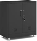 JINGUR Metal Storage Cabinet with Locking Doors and Adjustable Shelf, Small Lockable Sideboard Buffet Cabinet for Home Office Hallway Entryway Living Dining Room (Black) by JINGUR