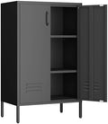 IRONFFICE Metal Storage Cabinet,Metal Cabinets with Doors and Adjustable Shelves,2 Door Storage Cabinets with Legs,Morden Accent Cabinets for Home Office,Black by IRONFFICE