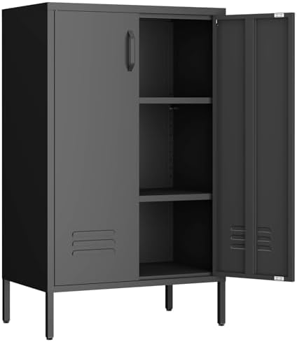 IRONFFICE Metal Storage Cabinet,Metal Cabinets with Doors and Adjustable Shelves,2 Door Storage Cabinets with Legs,Morden Accent Cabinets for Home Office,Black by IRONFFICE