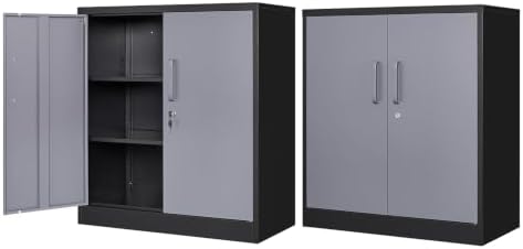 Fesbos Metal Storage Cabinet-36” Tall Steel File Cabinet with Lockable Doors and Adjustable Shelves-Black Gray Steel Storage Cabinet for Home, School, Office, Garage by Fesbos