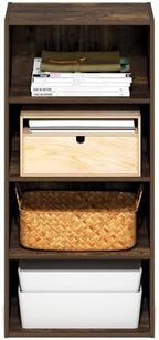 Furinno Basic Book Shelf, 4-Tier Bookcase with Open Shelf, Bookshelf, Cube Storage Organizer, 11 x 17 x 35, for Living Room, Bedroom, Home Office, Amber Pine - Image 4