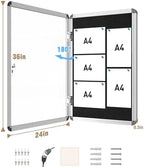 Mifuro 36"x24" Enclosed Bulletin Board, Lockable Weather-Resistant Aluminum Cork Noticeboard for School & Office, Silver Frame w/Black Flet - Image 5
