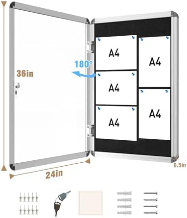 Mifuro 36"x24" Enclosed Bulletin Board, Lockable Weather-Resistant Aluminum Cork Noticeboard for School & Office, Silver Frame w/Black Flet - Image 5