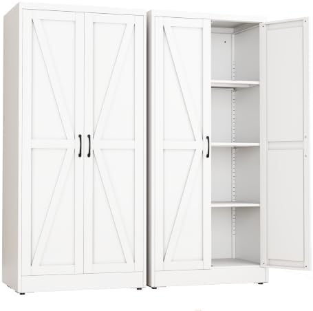 White Metal Storage Cabinet, 63" Kitchen Pantry Cabinets for Office by RISTERN