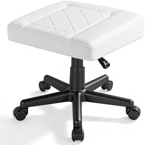 VECELO Under Desk Footrest, PU Ergonomic Foot Rest with Wheels, Comfort Padding, Height Adjustable for Relieving Leg Pain, Stiffness, and etc, White by VECELO