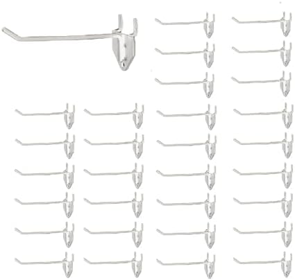 NectaCol 30 Packs 6" Long Metal Pegboard Hooks, Standard Pegboard Panel Hooks is Fit to Peg Board Panels and Pegboard Display Stand, White by NectaCol