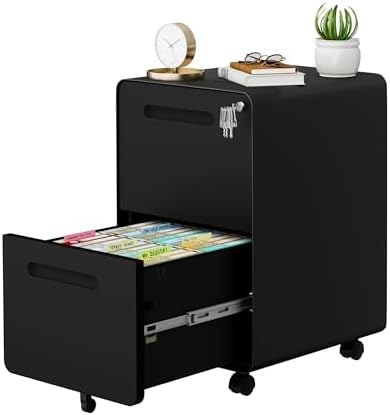 2 Drawer Mobile File Cabinet with Lock, 4 Keys and 25 Letter File Folders - Image 4