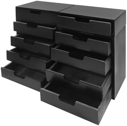 4-Pack Modern Wood Desktop Storage Organizer, 4 Drawer Organizer Library Card Catalog Cabinet, Vintage Wooden Storage Box Apothecary Cabinet for Offices Home School Medicine (Black) - Image 5