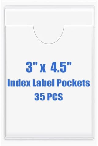 Origin-Joy 35 PCS Self Adhesive Index Card Pockets with Top Open, Clear Plastic Label Holder for Cards of Note, Library and Business, Adhesive Label Pockets & Card Holder (3 x 4.5 inch) by Origin-Joy