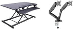 Rocelco 46" Electric Standing Desk Converter with AC Outlet USB Charger and Dual Monitor Arm Mount - Motorized Adjustable Sit Stand Riser - Tabletop Workstation Keyboard Tray - Black (R EDRB-46-MA2) by Rocelco