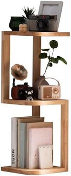 Corner Shelf Stand Desk Organizer,26.8" H Rubberwood Brown Rack for Small Spaces, Bedroom,Home Office,Kitchen,Bathroom (Natural, 3 Tier) by Unknown