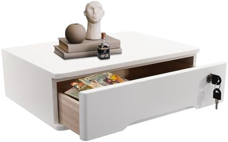 Xuthusman Desk Organizer with Drawer, Wooden Desktop Storage Box with Lockable Office Supplies Drawer Organizer Tabletop Storage Multifunctional Desktop Storage Box for Office Study Dresser（white） - Image 7