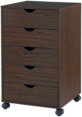 Naomi Home Under Desk Office File Cabinet with 5 Drawers, Rolling Storage Organizer with Lockable Wheels, Handle-Free Design & Spacious Top Surface, Compatible Cabinet for Home Office - Espresso by NaomiHome