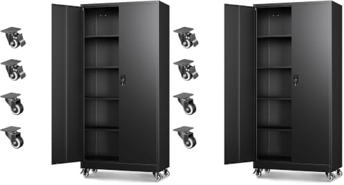 Letaya Metal Garage Storage Cabinets with Wheels,Steel Tool Cabinets Lock Door and Adjustable Shelves for Home,Office,Warehouse Organisieren (Black, 75" H) (Pack of 2) by LetayaMetalCabinets