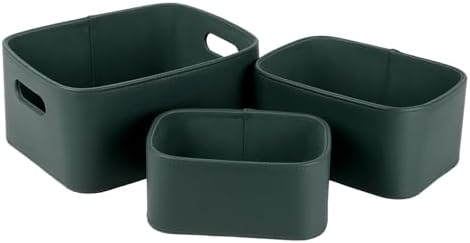 HofferRuffer Faux Leather Storage Baskets Bins with Velvet Lining for Organizing, Storage, Gifts, Set of 3 Nesting Shelf Baskets Decorative Storage Boxes for Home Organization (Green) - Image 3