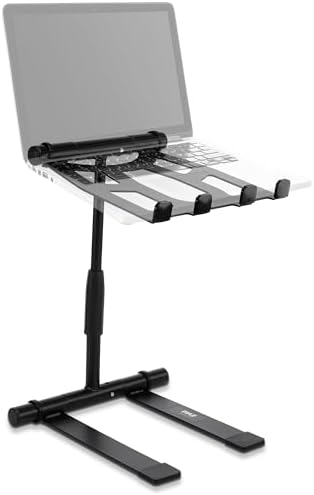 Pyle Portable Folding Laptop Stand - Standing Table with Adjustable Angle, Foldable Height and Four Prong Anti-Slip Tray for iPad, Tablet, DJ Mixer, Workstation, Gaming and Home Use - PLPTS55 by PyleUSA