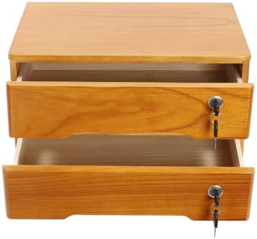 Lockable Desk Organizer Wooden Desktop Drawers Office Flat Files Storage Box Locking Countertop Storage Cabinet (Wood Yellow, 2-Tier) by Unknown