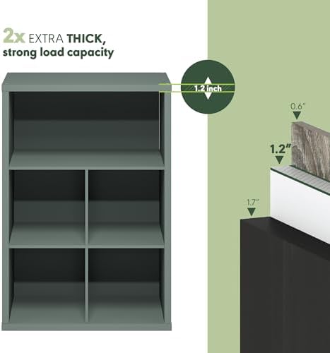 Furinno Cubicle Book Shelf, 5-Cube Bookshelf, Extra Thick Frame Cube Storage Organizer Bookcase with Closed Back, 15.3 x 29.9 x 43.3, for Living Room, Bedroom, Home Office, Sage Green - Image 5