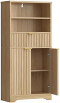 TEENFON Tall Storage Cabinet with Adjustable Shelf & Drawer, Fluted Cabinet with Doors, Kitchen Pantry Cabinets, Bathroom Storage Cabinets, for Living Room, Entryway, Home Office, Natural by TEENFON