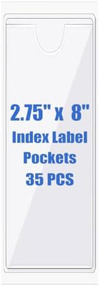 Origin-Joy 35 PCS Self Adhesive Index Card Pockets with Top Open, Clear Plastic Label Holder for Cards of Note, Library and Business, Adhesive Label Pockets & Card Holder (2.75 x 8 inch) by Origin-Joy