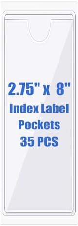 Origin-Joy 35 PCS Self Adhesive Index Card Pockets with Top Open, Clear Plastic Label Holder for Cards of Note, Library and Business, Adhesive Label Pockets & Card Holder (2.75 x 8 inch) by Origin-Joy