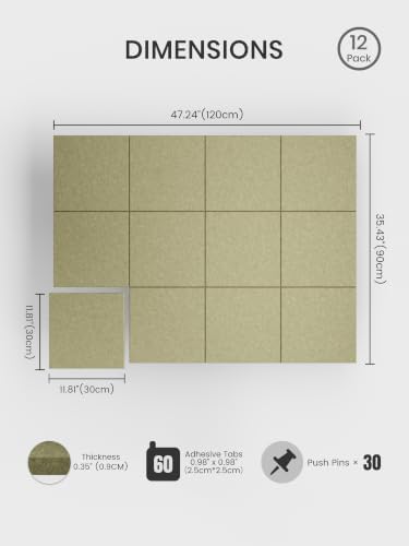 Bumusty 48"x 36" Large Felt Bulletin Board Tiles, Olive Green - Image 2