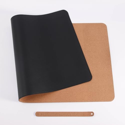 Leather Office Desk Mat Large Cork Computer Mouse Pad, Desk Protector Non-Slip Writing Pad for Office Home Decor(Black,120x50cm) by Unknown