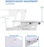 Rocelco 37.5" Deluxe Height Adjustable Standing Desk Converter - Quick Sit Stand Up Dual Monitor Riser - Gas Spring Assist Computer Workstation - Large Retractable Keyboard Tray - White (R DADRW) - Image 2