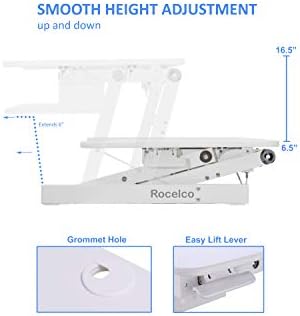 Rocelco 37.5" Deluxe Height Adjustable Standing Desk Converter - Quick Sit Stand Up Dual Monitor Riser - Gas Spring Assist Computer Workstation - Large Retractable Keyboard Tray - White (R DADRW) - Image 2