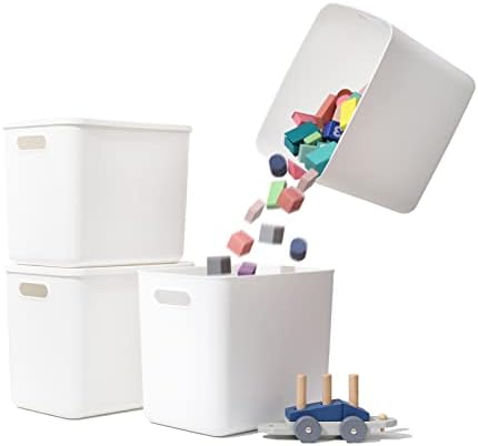Yishyfier Plastic Storage Baskets Bins Boxes With Lids,Organizing Container White Storage Organizer Bins For Shelves Drawers Desktop Playroom Classroom Office,4-Pack by Yishyfier