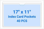 40 PCS Clear Self Adhesive Plastic Label Pockets, Top Loading Business & Library Index Card Holders, Peel and Stick Sleeves for Storage Bins, Totes, Binders and Drawers (17 x 11 Inch) by Kvatr-X