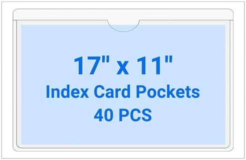 40 PCS Clear Self Adhesive Plastic Label Pockets, Top Loading Business & Library Index Card Holders, Peel and Stick Sleeves for Storage Bins, Totes, Binders and Drawers (17 x 11 Inch) by Kvatr-X