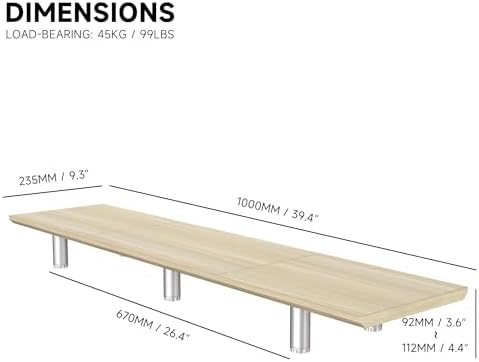 Fenge 39.4” Dual Monitor Stand with Height Adjustable Legs, Oak - Image 3