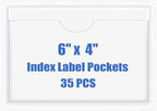 Origin-Joy 35 PCS Self Adhesive Index Card Pockets with Top Open, Clear Plastic Label Holder for Cards of Note, Library and Business, Adhesive Label Pockets & Card Holder (6 x 4 inch) by Origin-Joy