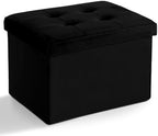 LINMAGCO Ottoman with Storage Small Foot Rest Stool Under Desk Stool Short Folding Footrest for Living Room Bedroom Home Office Dorm Dark 17x13x13in(Black) by LINMAGCO