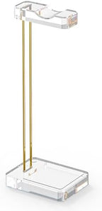 GEEKRIA Headphone Stand for Desk, Clear Acrylic Headset Stand with Gold Metal Accent, Gaming Headphone Holder, Universal Desktop Display Stand for Over-Ear Headphones by GEEKRIA