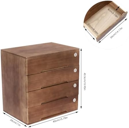 Wooden Desktop Storage Box with Lockable Drawers, Office Supplies Receipt File Organizer, Flat File Cabinet (Walnut) - Image 3