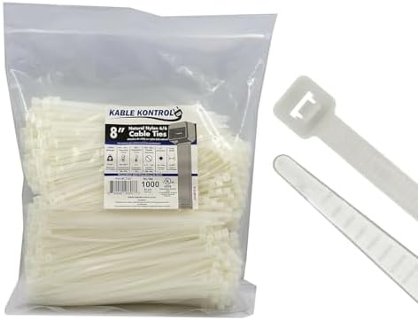 Kable Kontrol Cable Zip Ties, 8 Inch, 1000 Pcs, 50lbs Test, Natural White by KABLEKONTROL%C2%AE