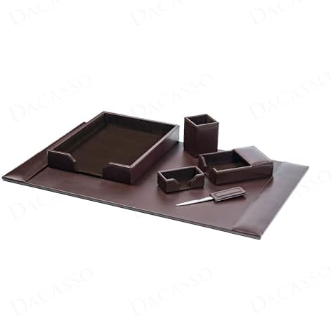 Dacasso Dark Brown Bonded Leather Luxury 6 Piece Desk Set - Blotter Pad & Desk Organization Essentials - Executive Decor and Surface Protector - Image 5