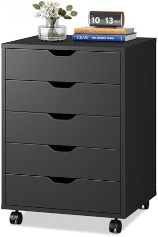 DEVAISE 5 Drawer File Cabinet, Wood Under Desk Drawers Chest Black by DEVAISE