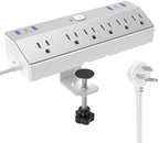 Desk Clamp Power Strip with 40W Fast Charging USB-C, JXGUCAT 10Ft Desk Mount Surge Protector with 6 Outlets 6 USB Ports, Flat Plug Extension Cord Home Office Essentials, Fit 2.48" Tabletop Edge by JXGUCATpowerstrip