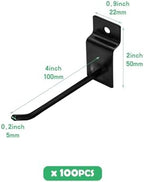 100Pcs Heavy Duty Slat Wall Display Hooks Bulk Set, Slatwall Accessories Pegboard Gridwall Display Hook Slat Wall Shelf Brackets for Retail Home (Black, 4 Inches/10 CM) - Image 2