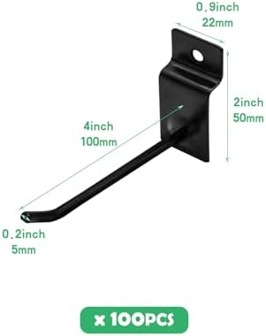 100Pcs Heavy Duty Slat Wall Display Hooks Bulk Set, Slatwall Accessories Pegboard Gridwall Display Hook Slat Wall Shelf Brackets for Retail Home (Black, 4 Inches/10 CM) - Image 2